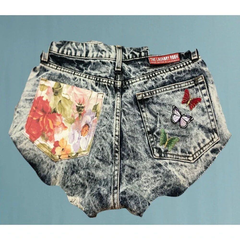 The Laundry Room Acid-Wash Distressed Jean Shorts - Black, White